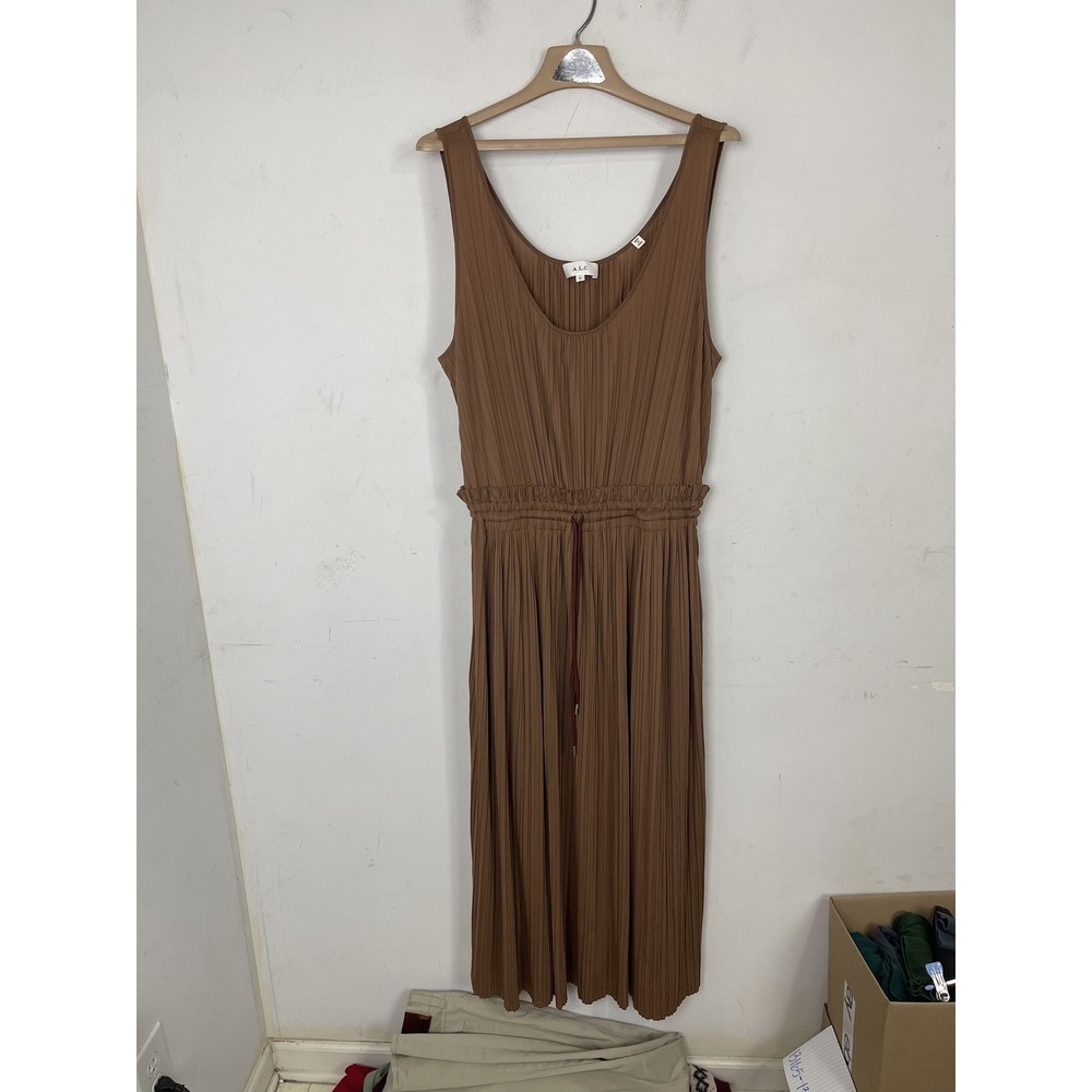 Women's A.L.C. Pleated Sleeveless Maxi Dress Brown Size XL